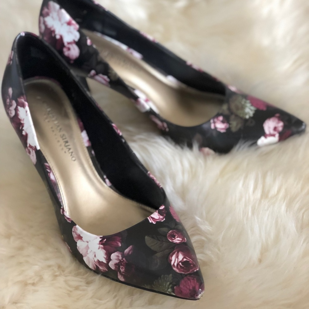 Black Floral Heels Pumps